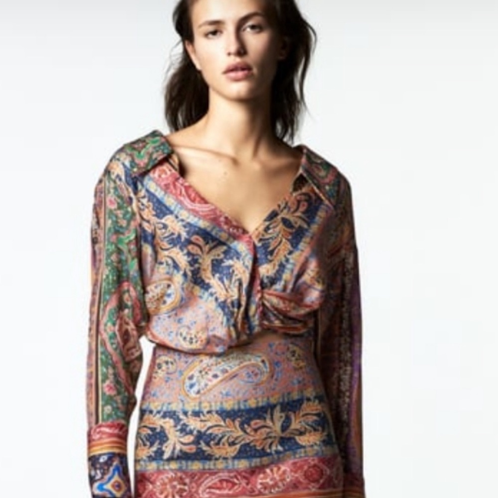 Zara Moroccan Printed Crop Top SZ S NWT